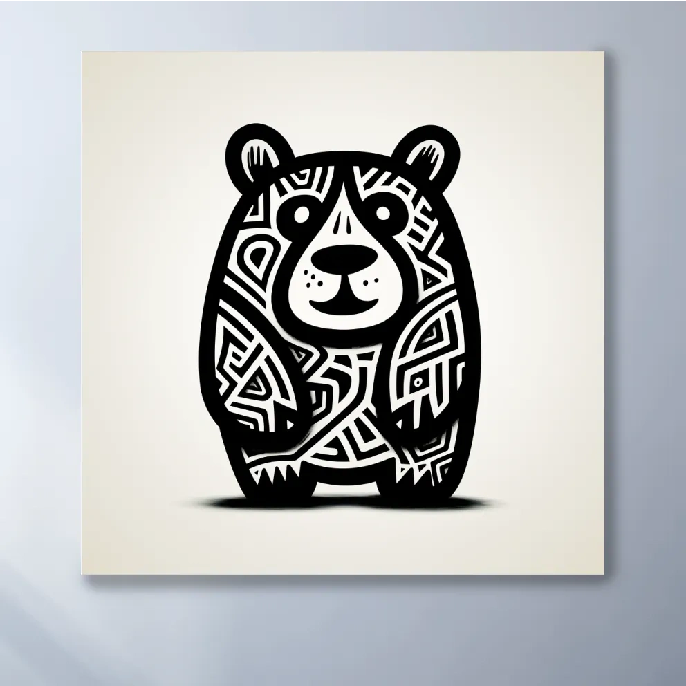 Doodle art illustration, outline of a happy cartoon bear