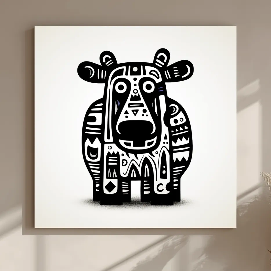 Tribal Folk Art Moose Illustration - Quirky Black And White Wildlife Wall Art