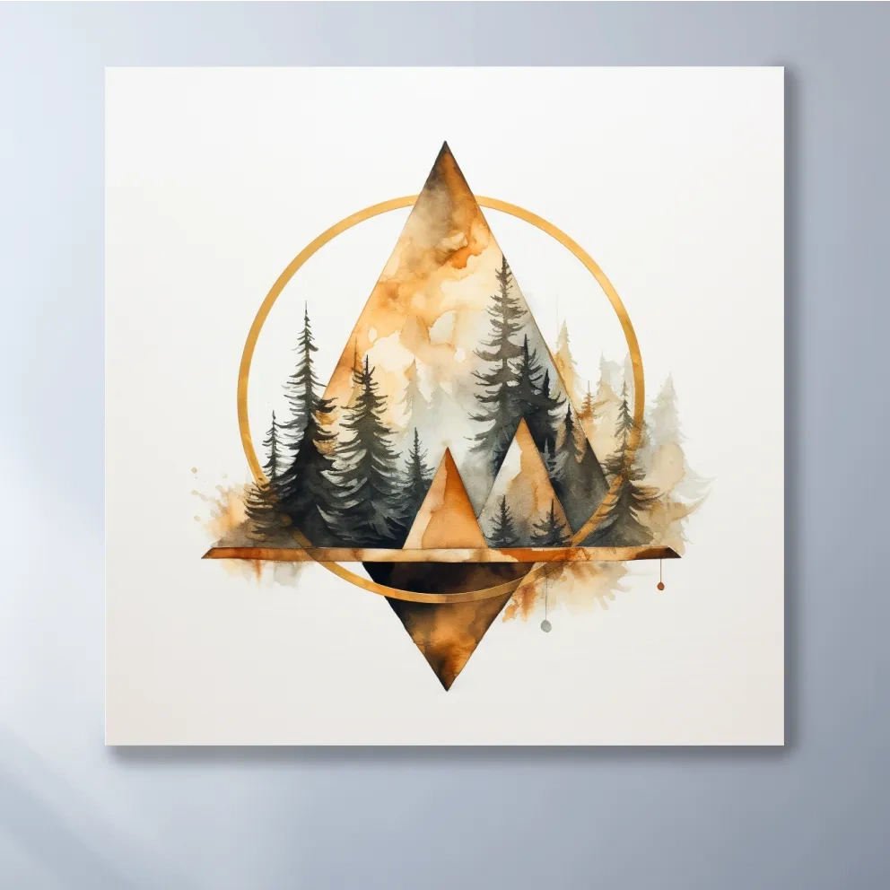Geometric Watercolor Mountain & Pine Forest - Modern Rustic Nature Wall Art