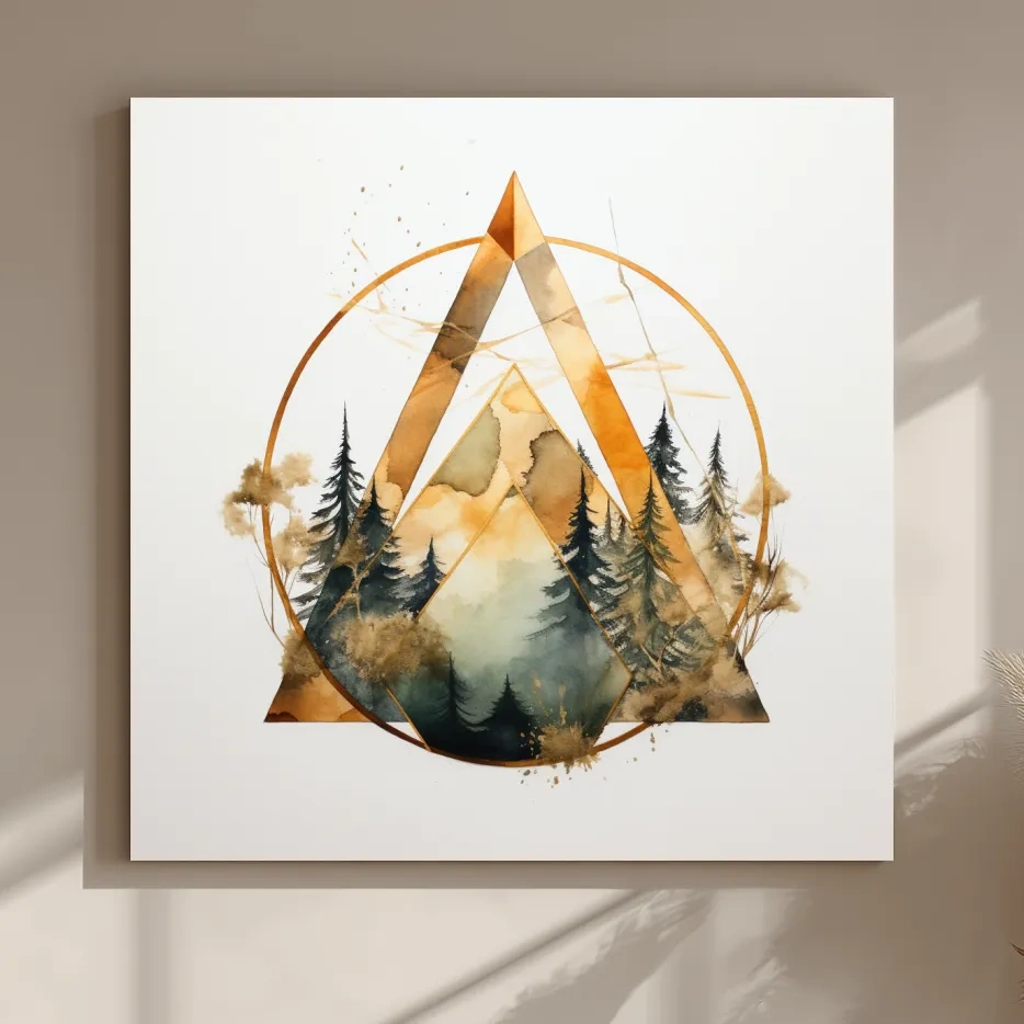 Geometric Watercolor Mountain Pine Forest - Modern Minimalist Nature Wall Art