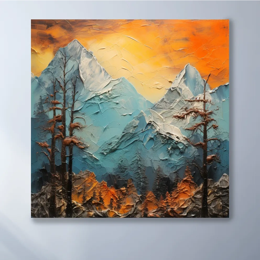 Abstract Alpine Mountains At Sunset - Impasto Effect Landscape Wall Art