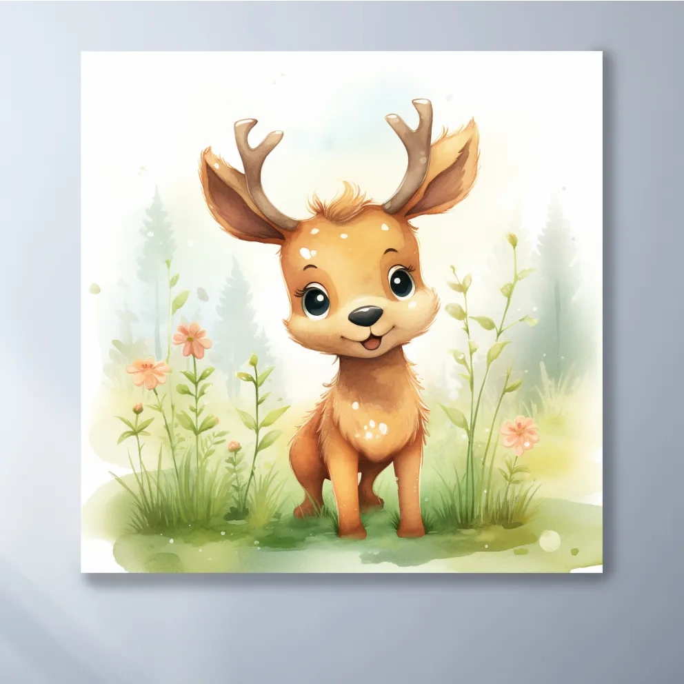 Cute Watercolor Baby Deer Illustration - Woodland Nursery Animal Wall Art