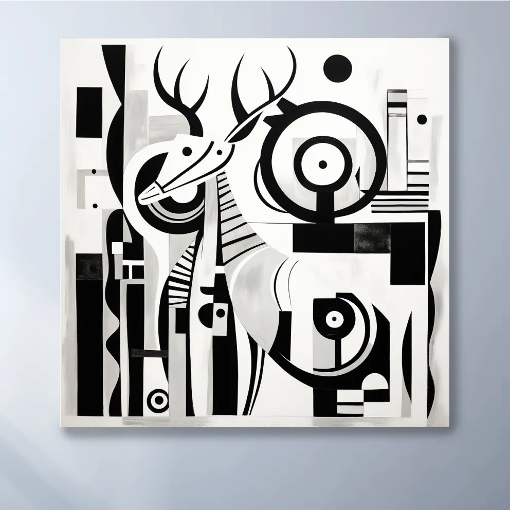Abstract mid-century style painting of a deer with geometric shapes
