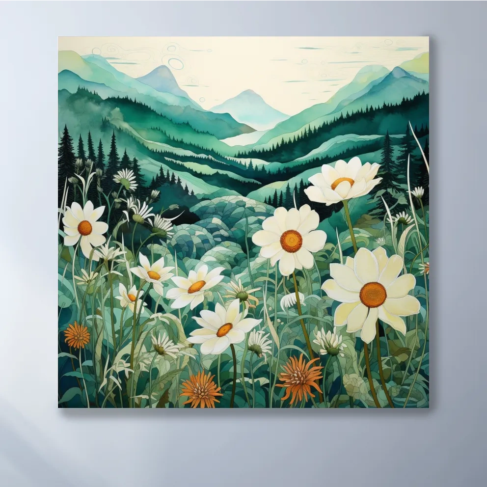 Flowers in the alpine meadows, watercolour illustration