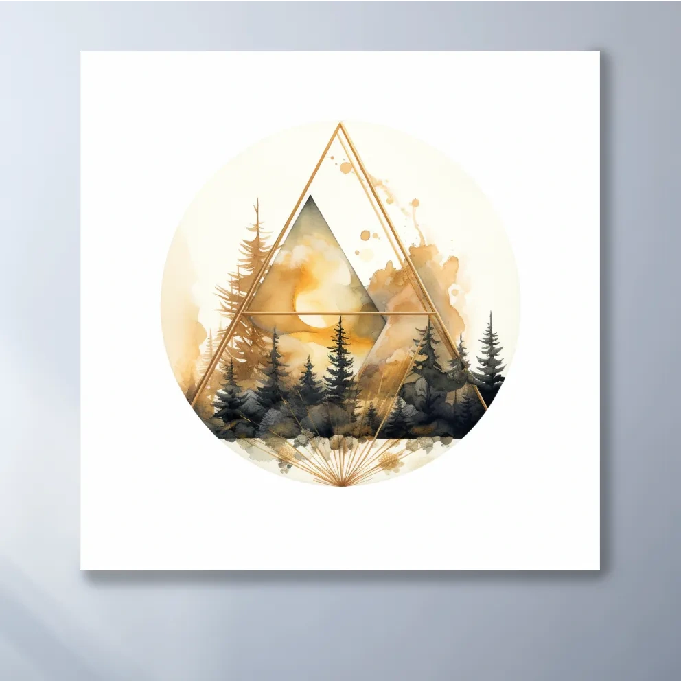 Elegent Geometric Watercolor Mountain Forest - Modern Rustic Landscape Wall Art