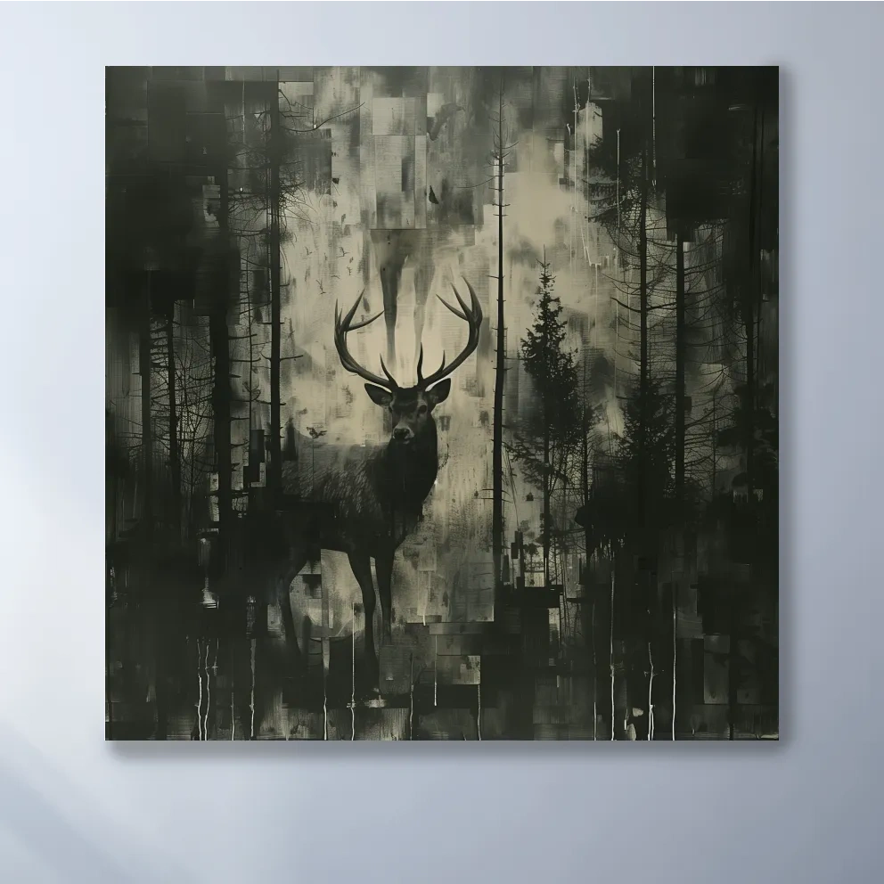 Abstract painting, deer hidden in the forest, dark artwork