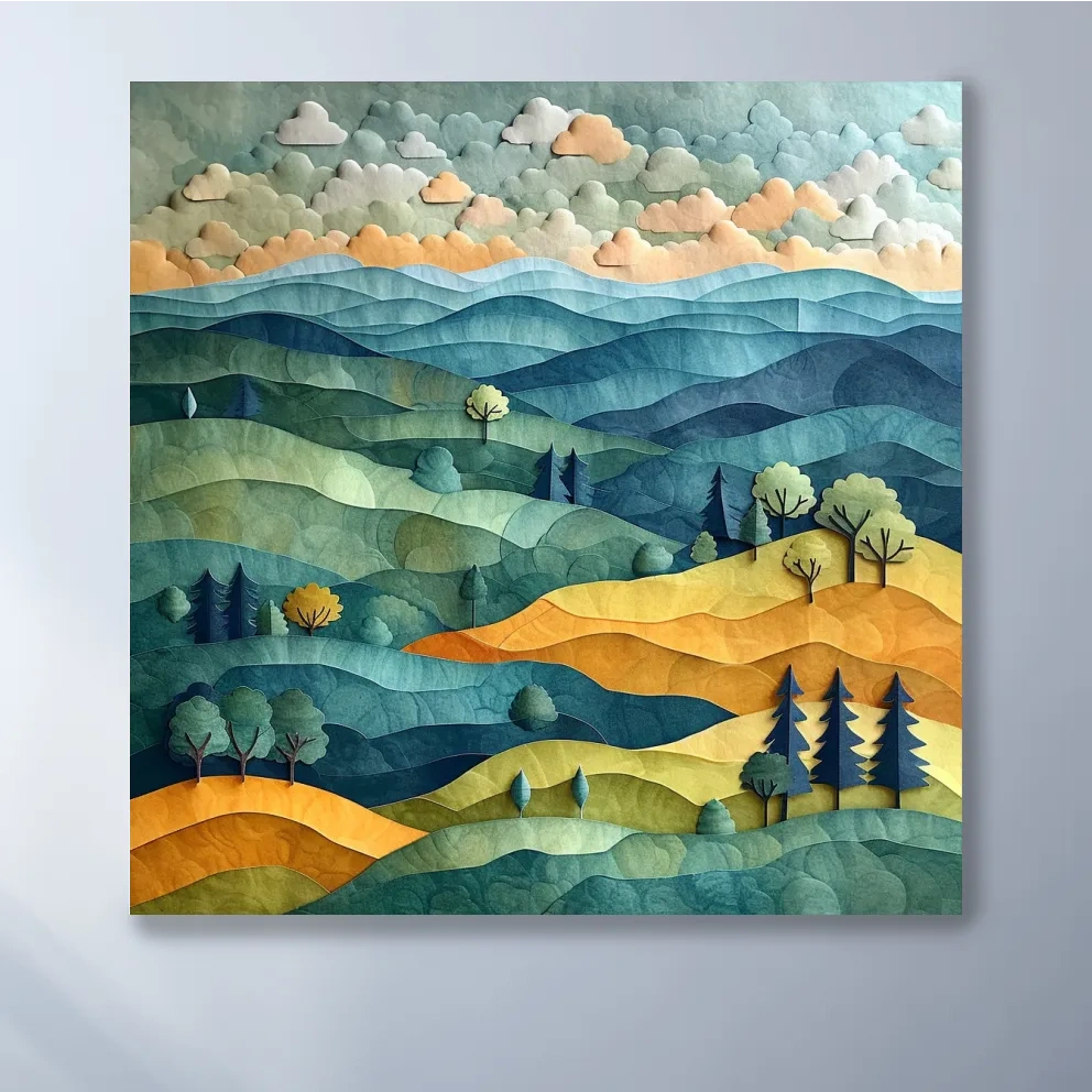 Happy hillside scene, 3d layered paper quilling cutout effect