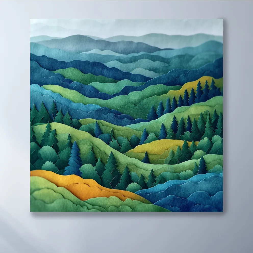 Layered Papercut Mountain Forest Landscape - 3D Effect Wall Art