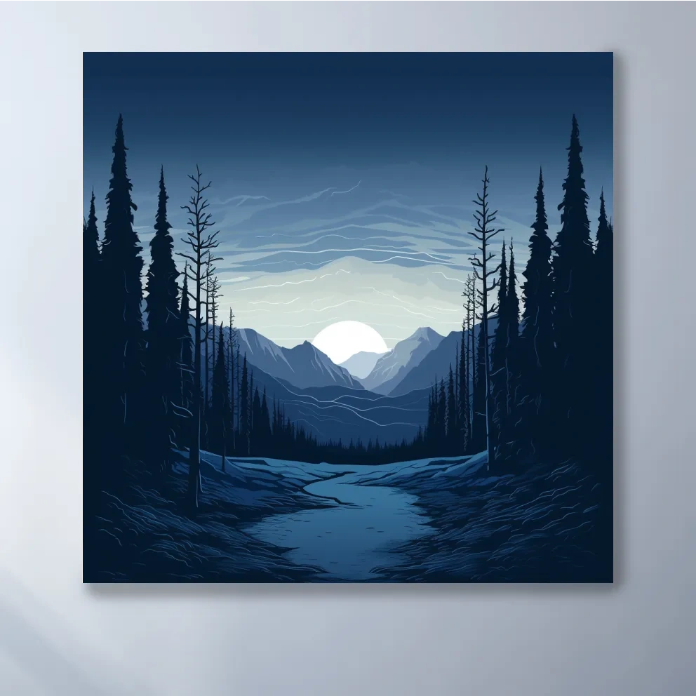 2d vector mountain art, dusk in the alpine meadows