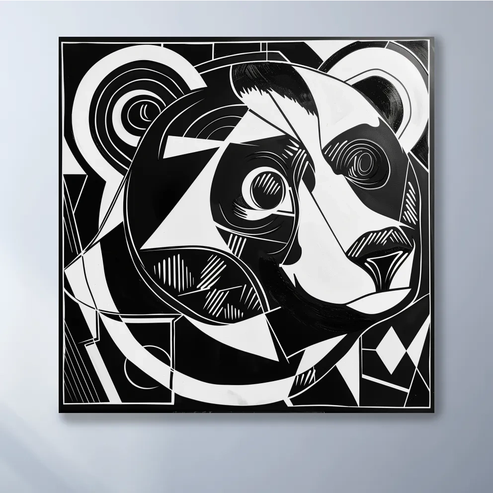 Cubism style abstract painting of a black bear, modern wall art