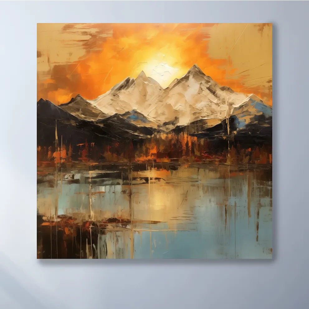 Sunset mountain artwork, oil painting style wall art print