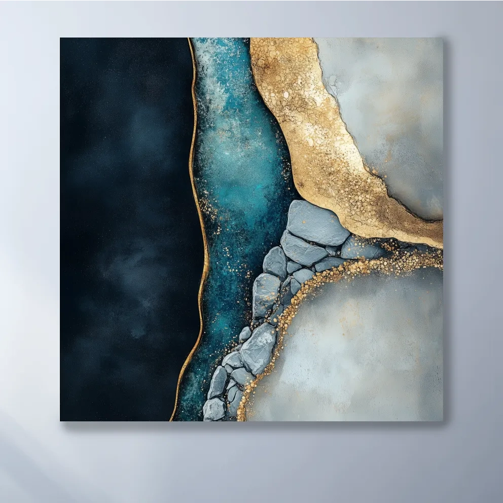 Luxe Gold Abstract Geode River - Modern Resin Style Wall Art