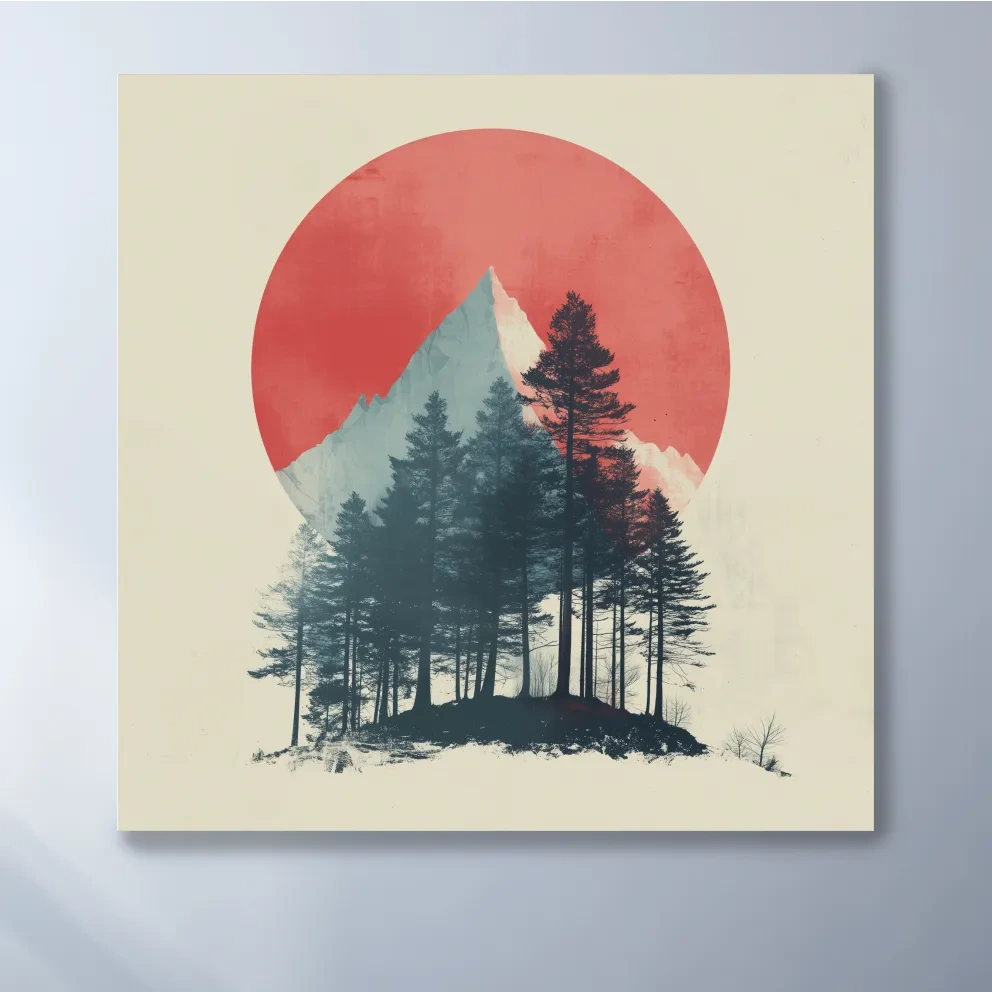 Minimalist Mountain Peak Pine Forest - Scandinavian Sunset Landscape Wall Art
