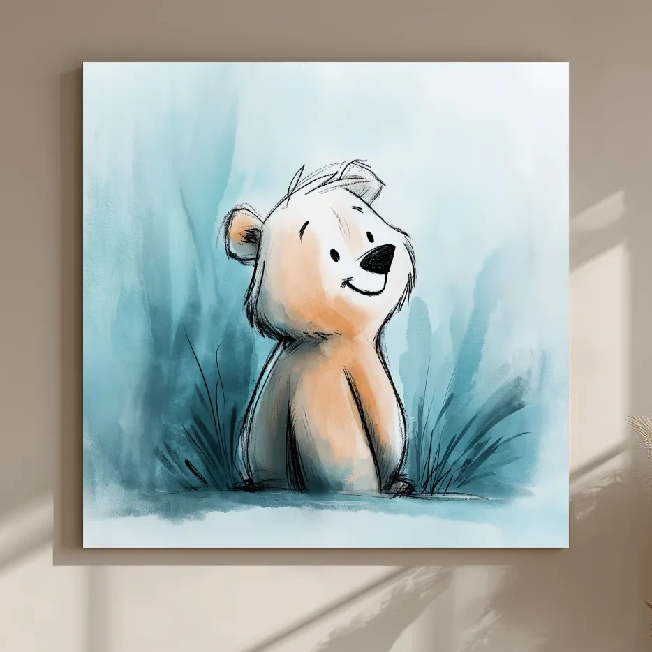 Cute Watercolor Bear Cub Illustration - Whimsical Nursery Animal Wall Art