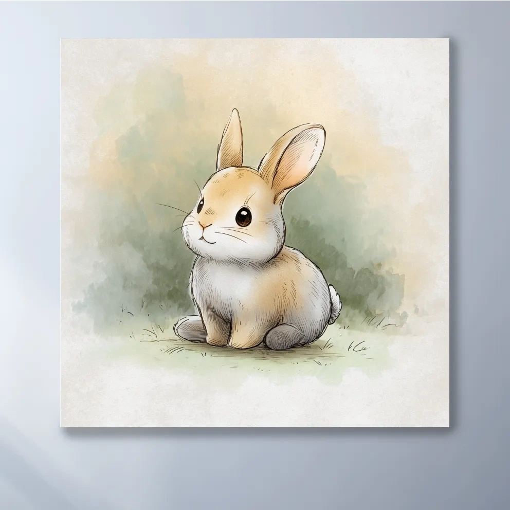 Cute Baby Bunny Watercolor Illustration - Whimsical Nursery Animal Wall Art