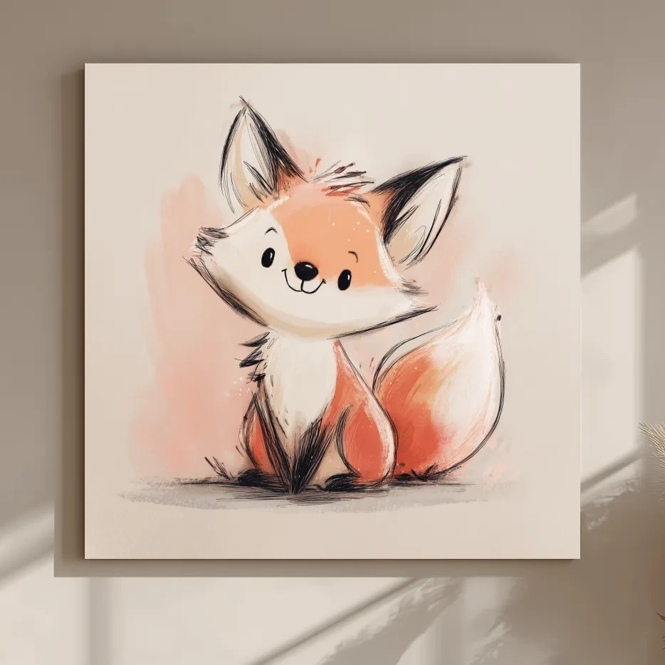 Cute Watercolor Baby Fox Illustration - Whimsical Woodland Nursery Wall Art