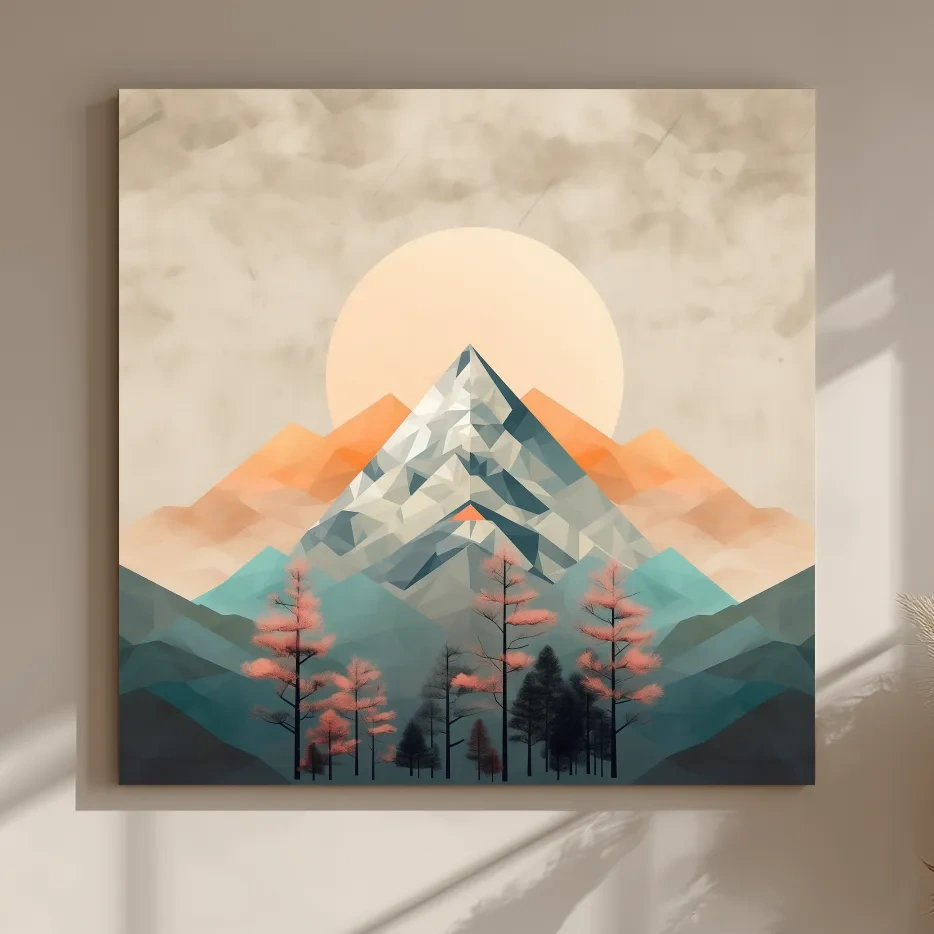Minimalist Alpine Mountain Sunrise Artwork - Modern Landscape Wall Art