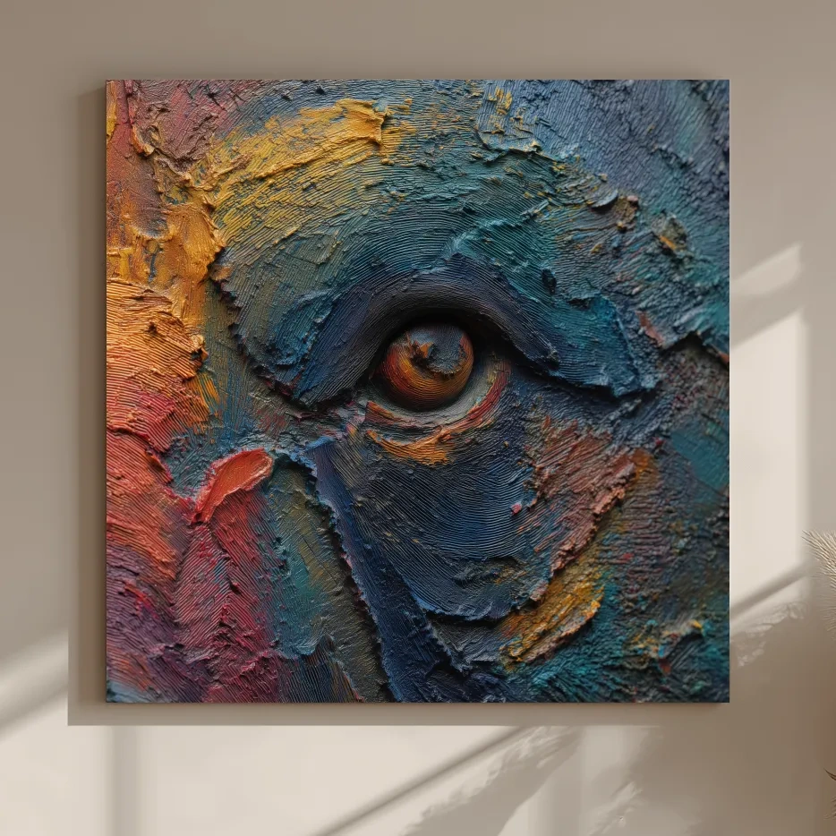 Abstract Bear Eye Impasto Style Artwork - Bold Colorful Wildlife Wall Art