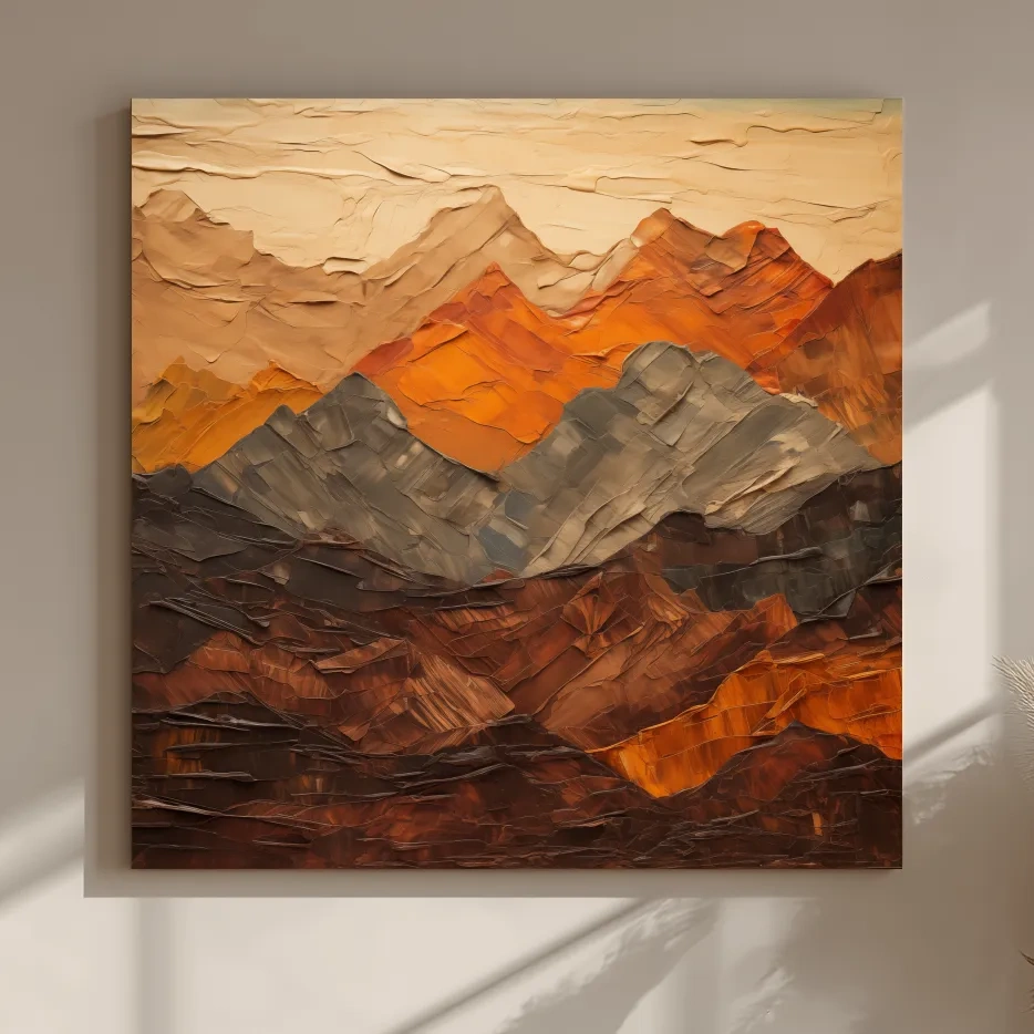 Textured Impasto Style Mountain Range - Rustic Earthy Abstract Wall Art