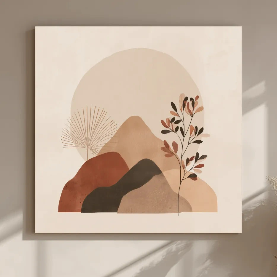 Boho Abstract Mountain Silhouette - Neutral Terracotta Botanical Wall Art