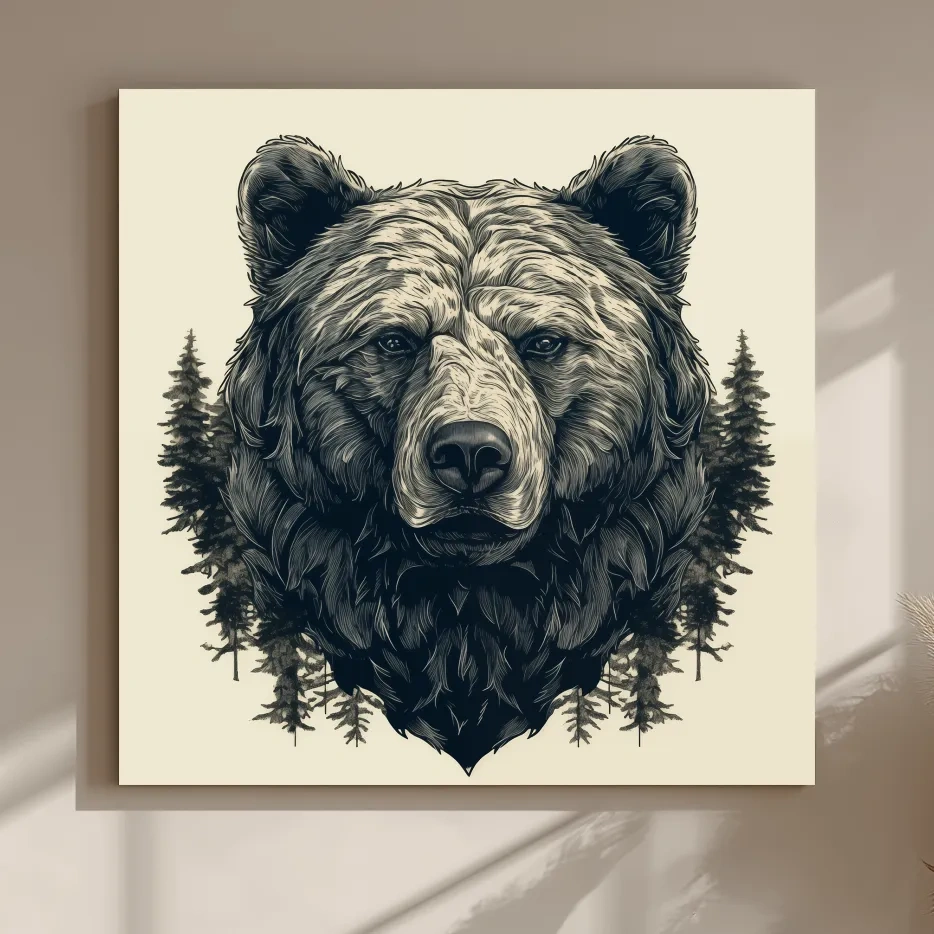 Grizzly Bear Portrait Illustration Artwork - Vintage Wilderness Forest Wall Art