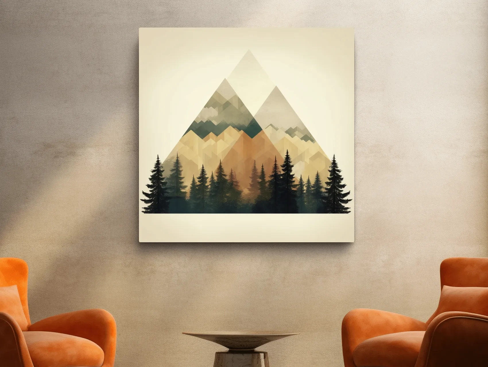 Geometric Mountain Peaks With Pine Forest - Minimalist Scandinavian Alpine Artwork