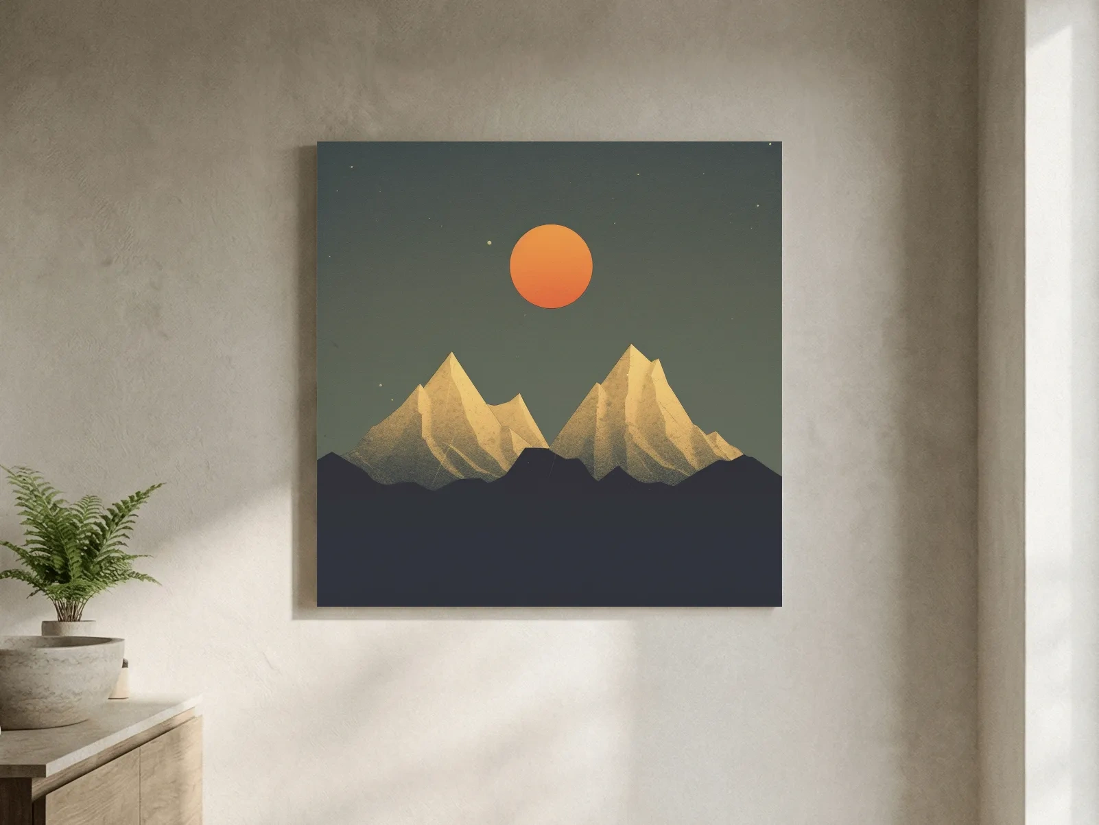 Minimalist Alpine Mountain Sunset - Mid Century Landscape Wall Art