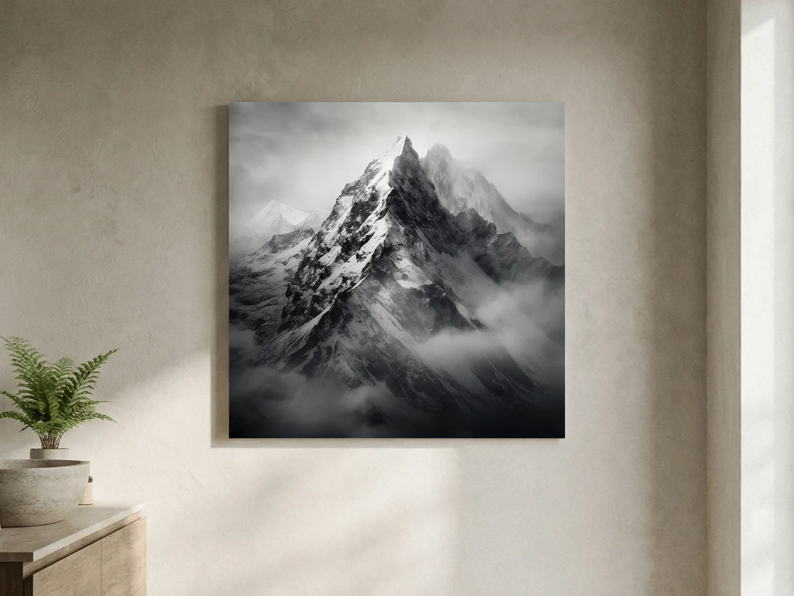 Moody Monochrome Snowcapped Mountain Peaks - Photographic Alpine Wall Art