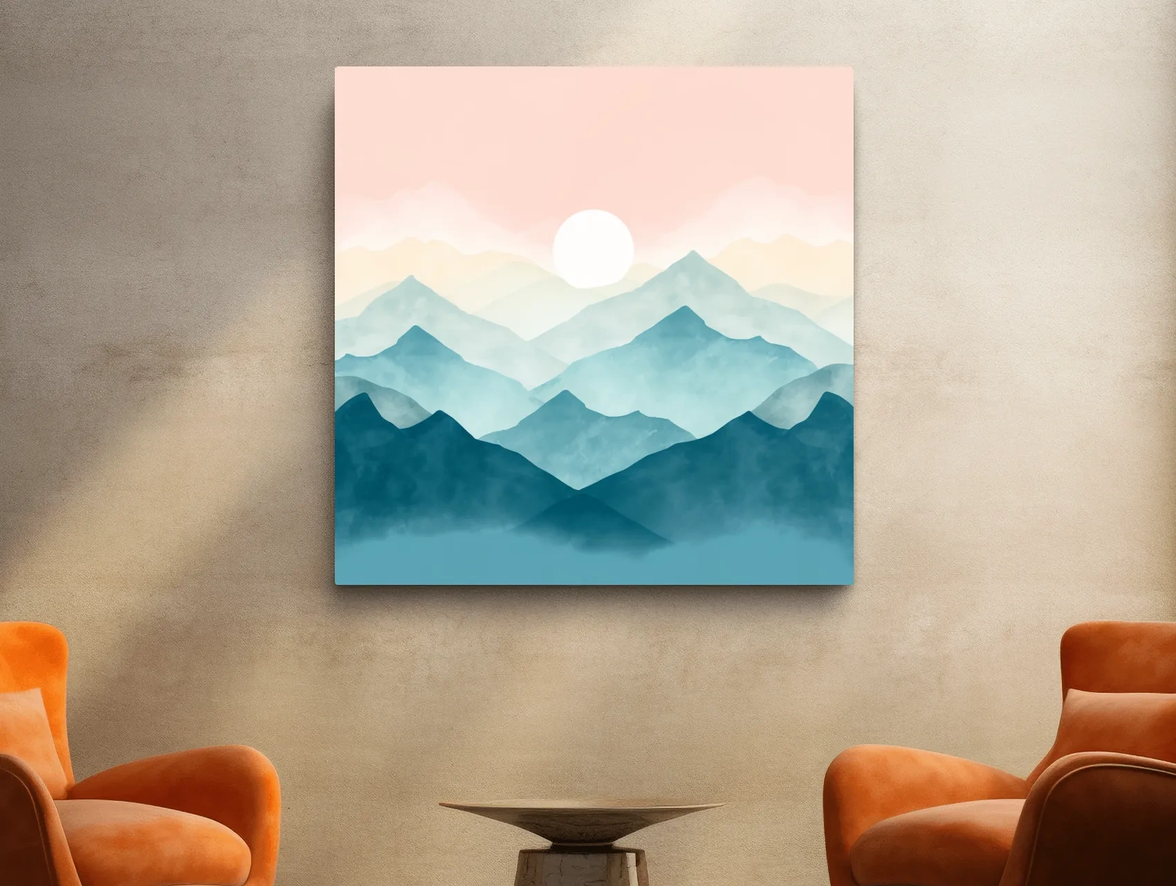 Soft pastel mountain landscape painting