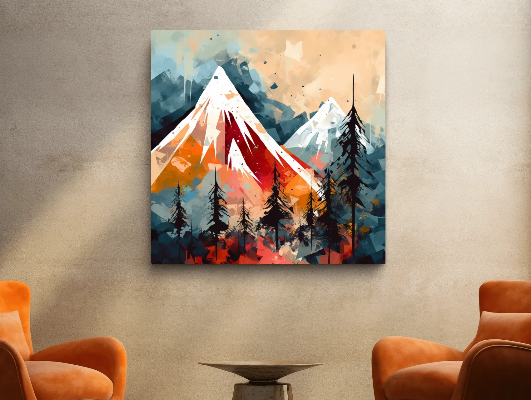 Rustic Abstract Mountain Peaks And Pine Forest - Landscape Wall Art