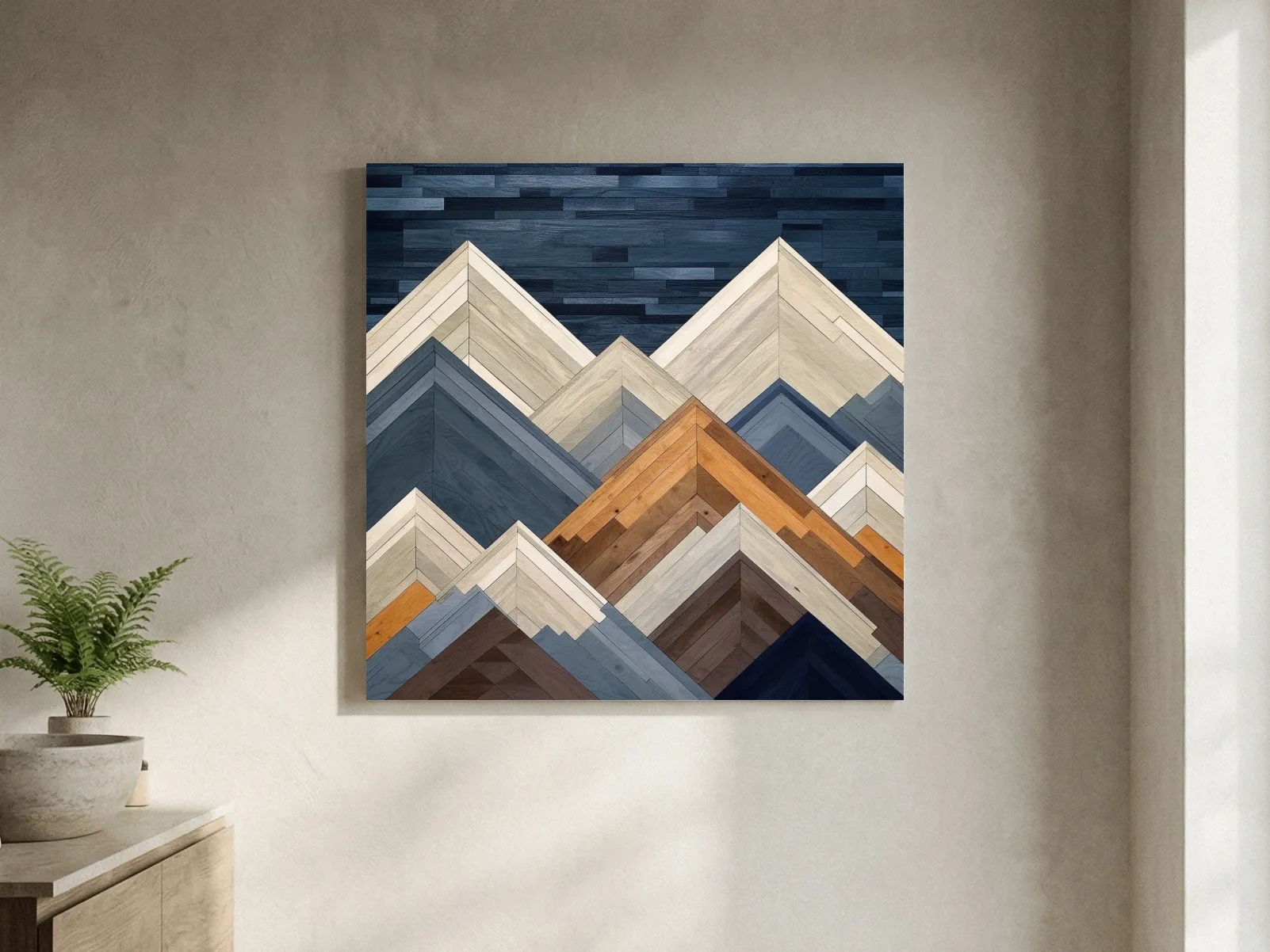 Geometric Wooden Mountain Peaks - Modern Abstract Landscape Wall Art