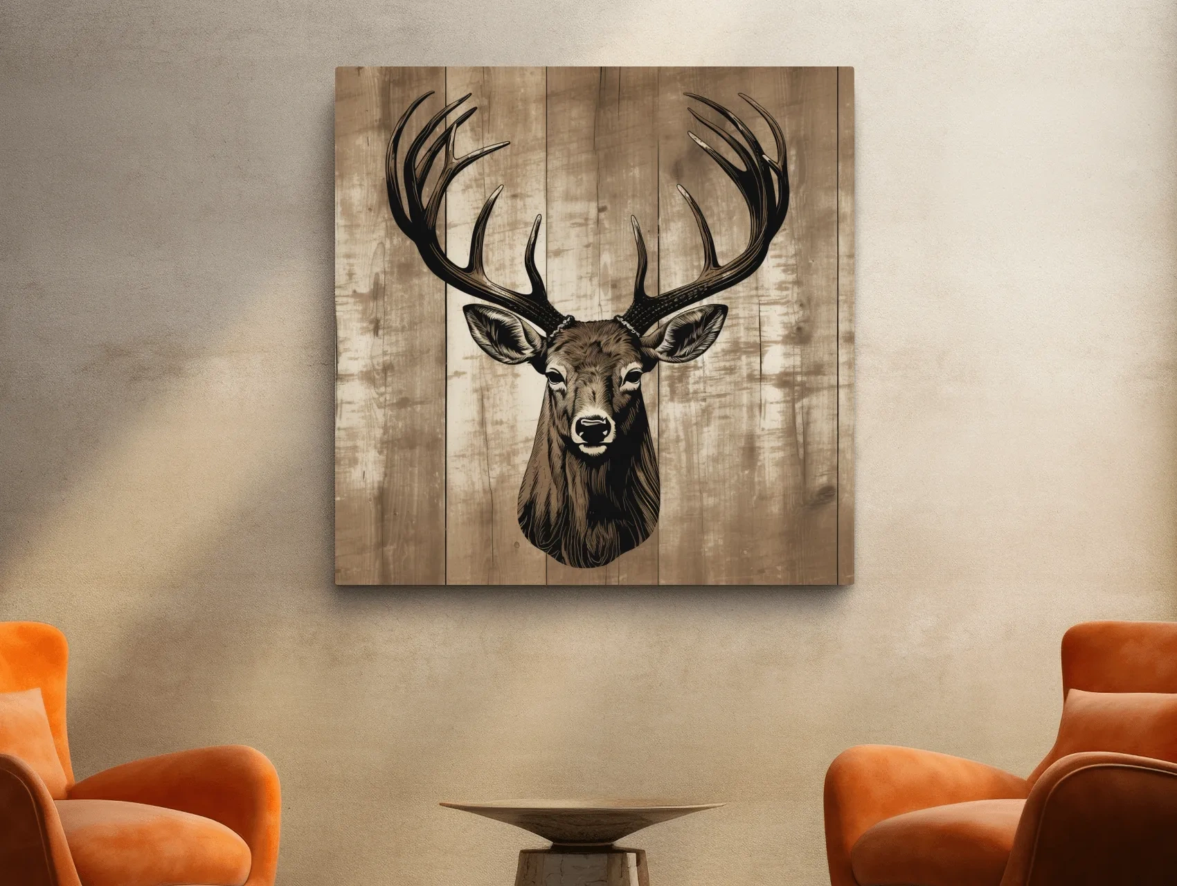 Rustic Stag Head Illustration - Vintage Cabin Lodge Wildlife Wall Art