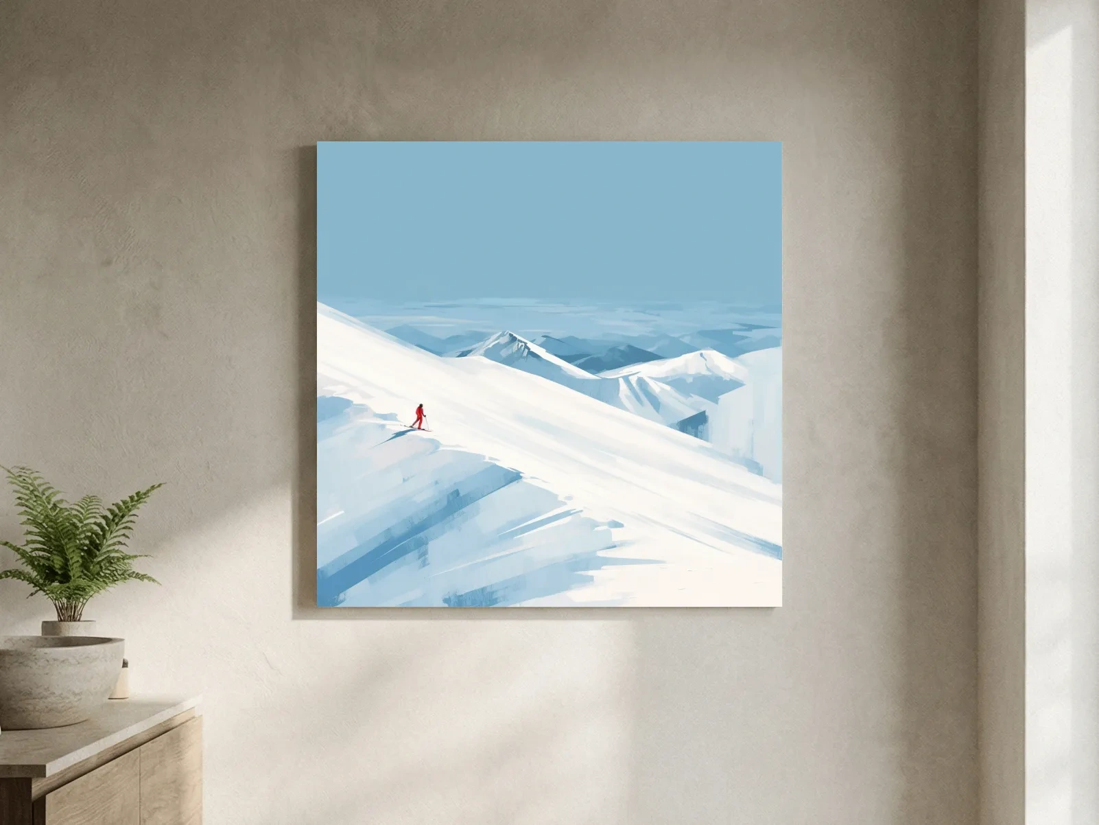 Minimalist Backcountry Skier Painting - Alpine Winter Wall Art