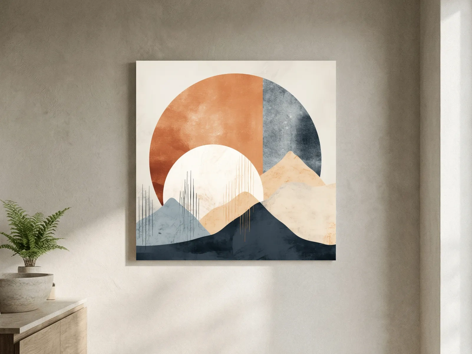 Abstract Geometric Mountain Sunrise - Mid Century Modern Landscape Wall Art