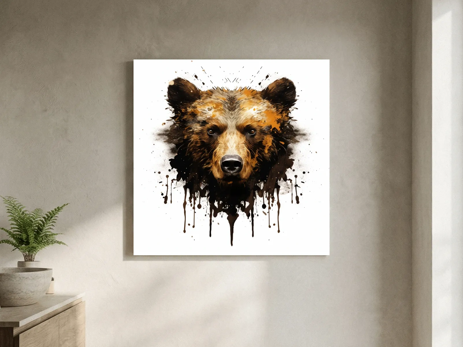 Splatter Rorschach Inkblot Paint Grizzly Bear Portrait - Wildlife Artwork