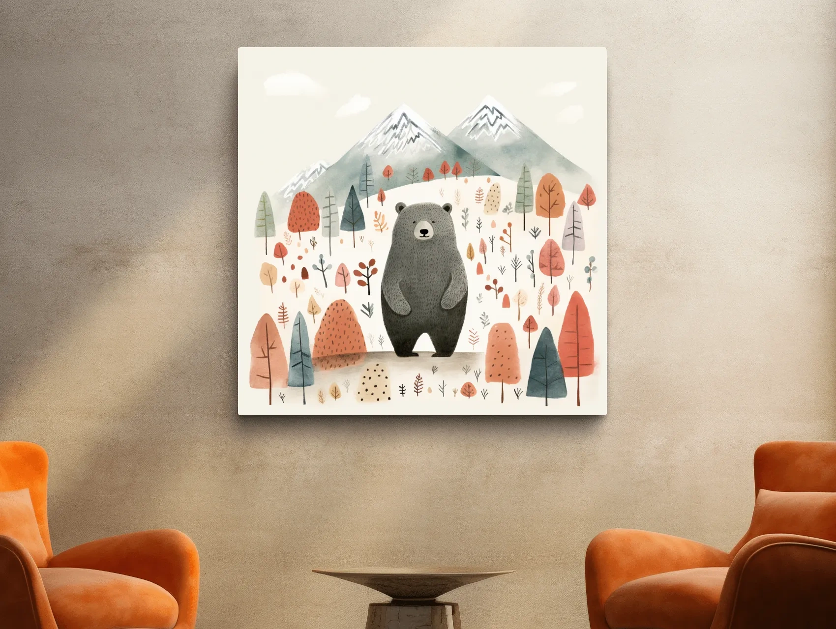 Nursery storybook art illustration of a black bear in the forest