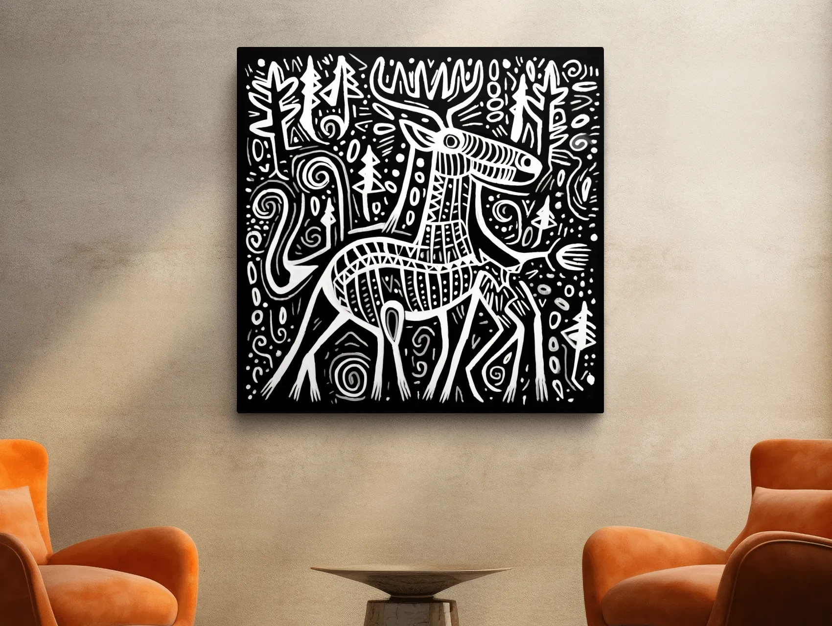 Quirky tribal style moose illustration art