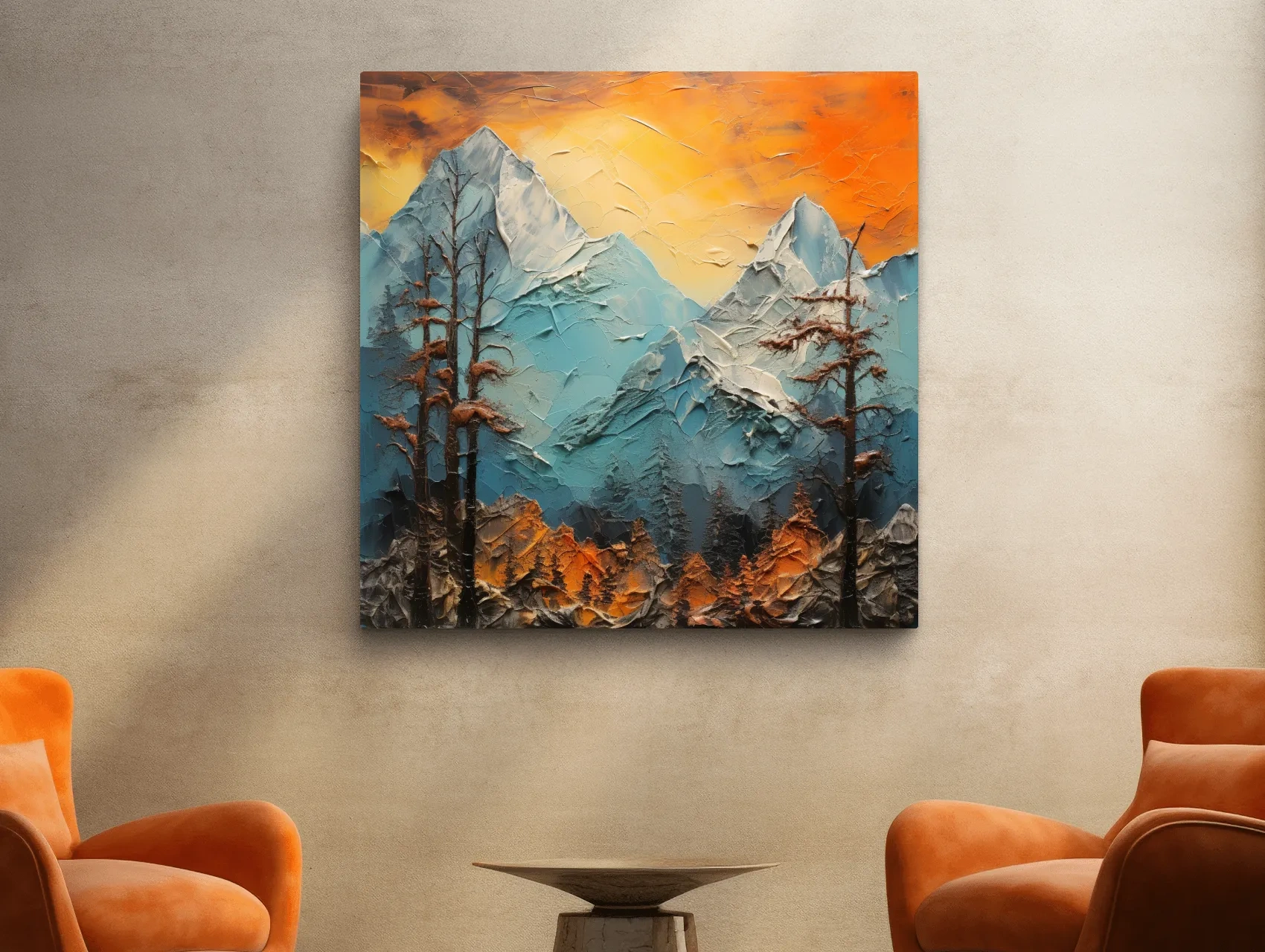 Textured Abstract Alpine Mountains At Sunset - Impasto Landscape Wall Art
