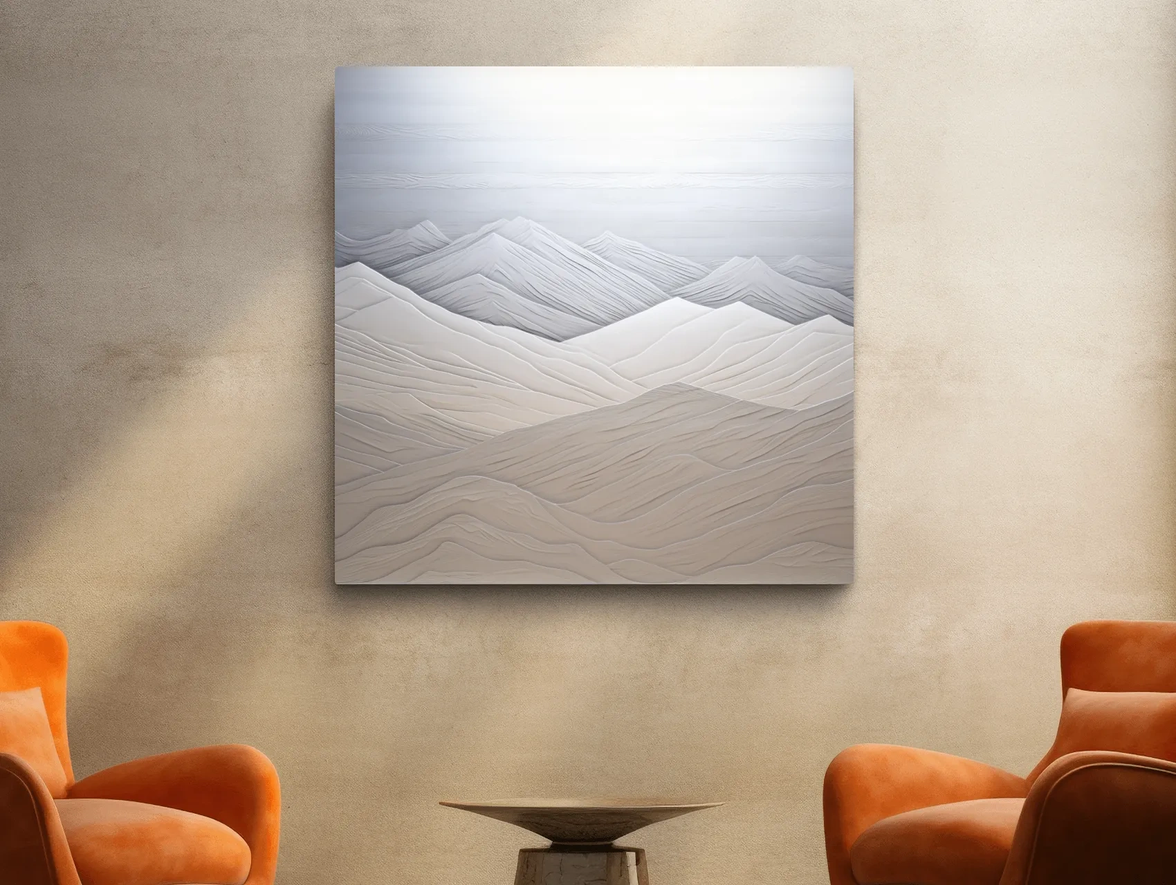 Minimalist Layered Mountain Relief Landscape - Monochrome Artwork