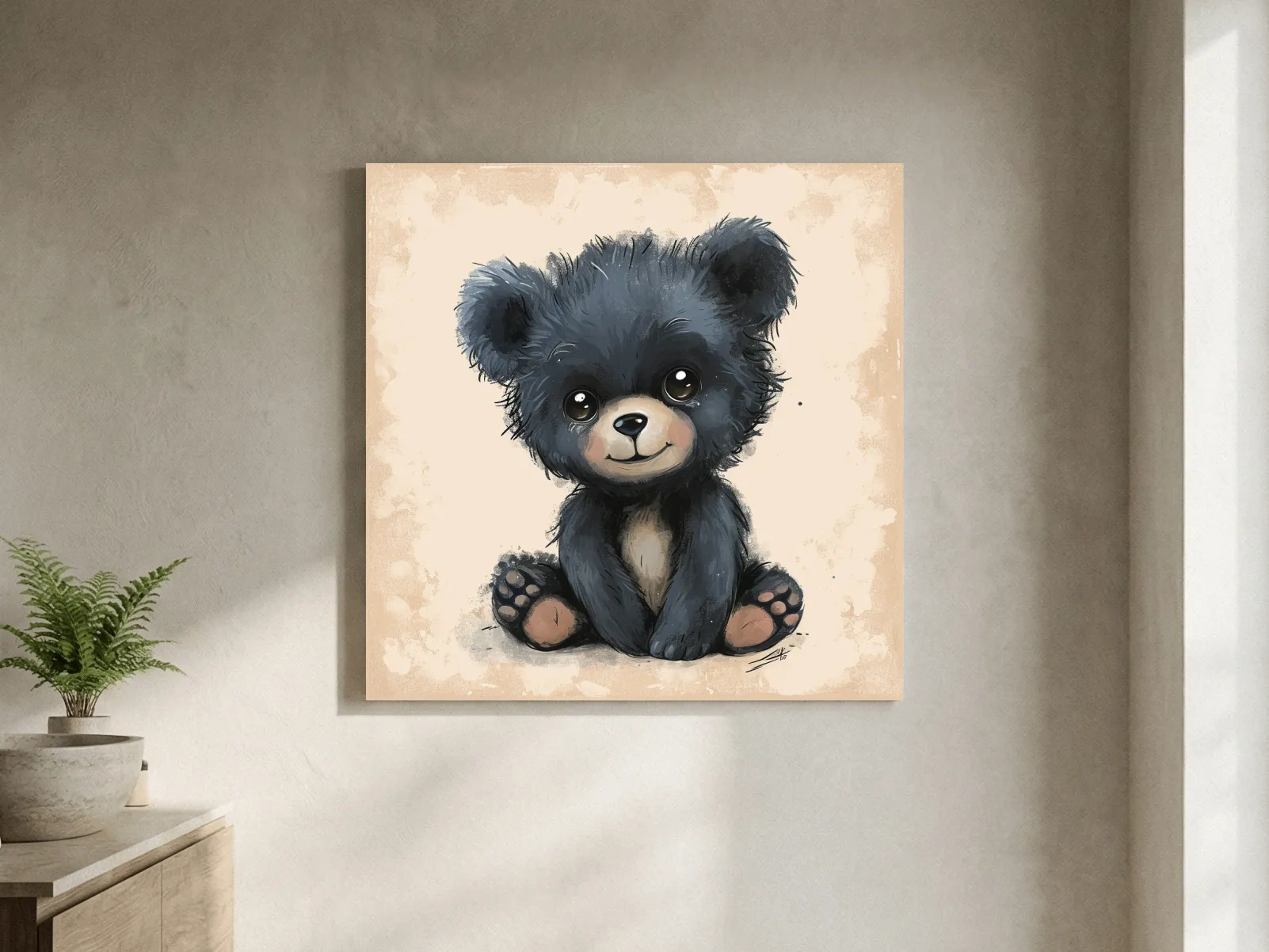Cute Baby Bear Cub Painting - Whimsical Nursery Animal Wall Art