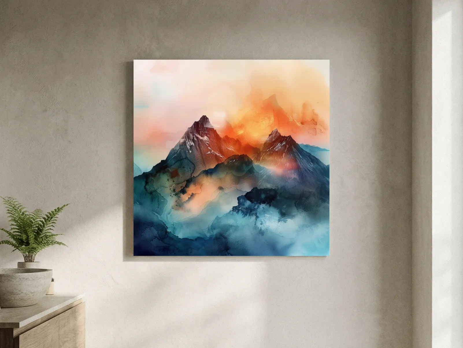 Vibrant Abstract Alpine Mountain Sunrise - Watercolor Landscape Artwork