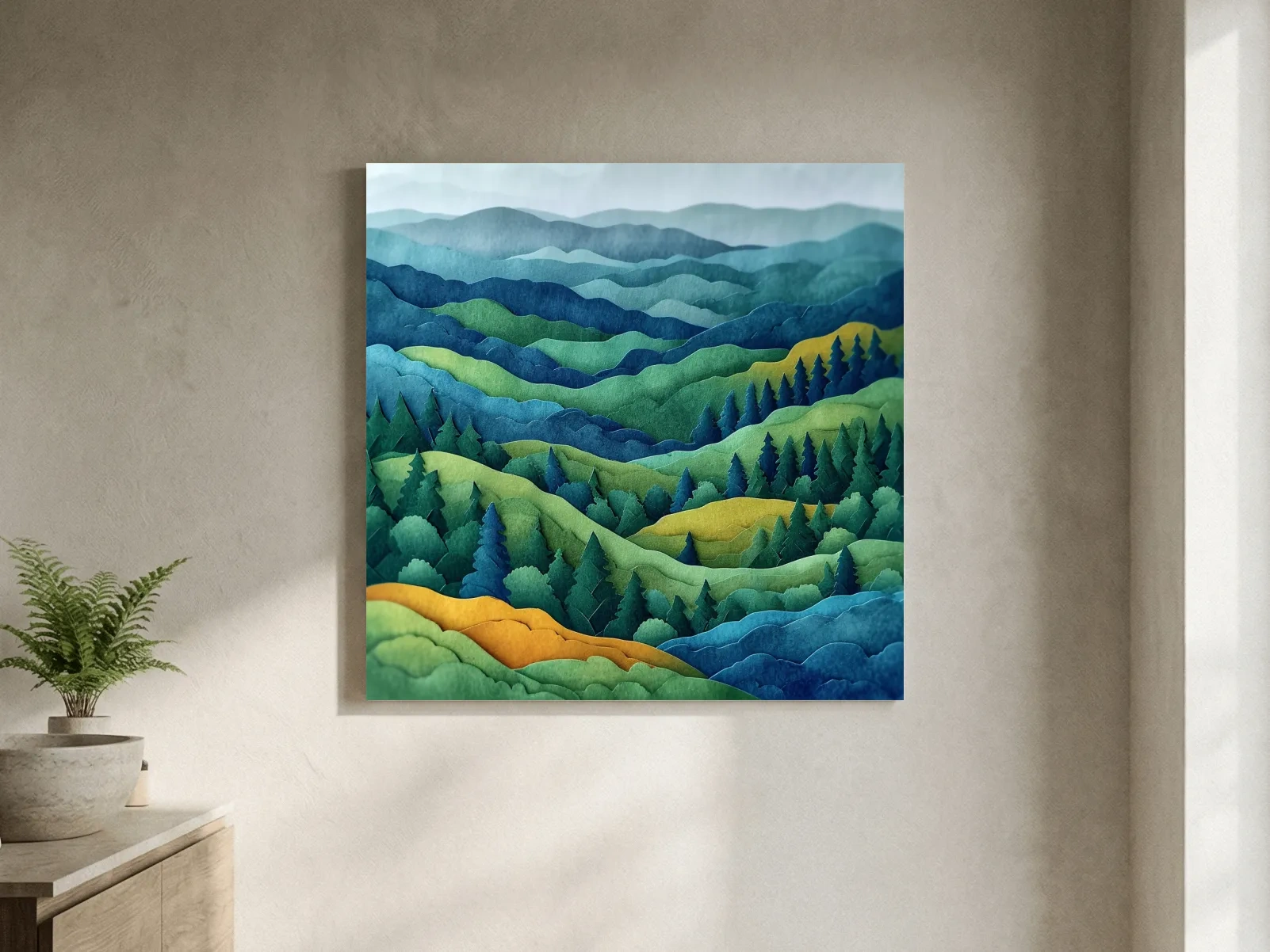 Layered Papercut Mountain Forest Landscape - 3D Effect Wall Art