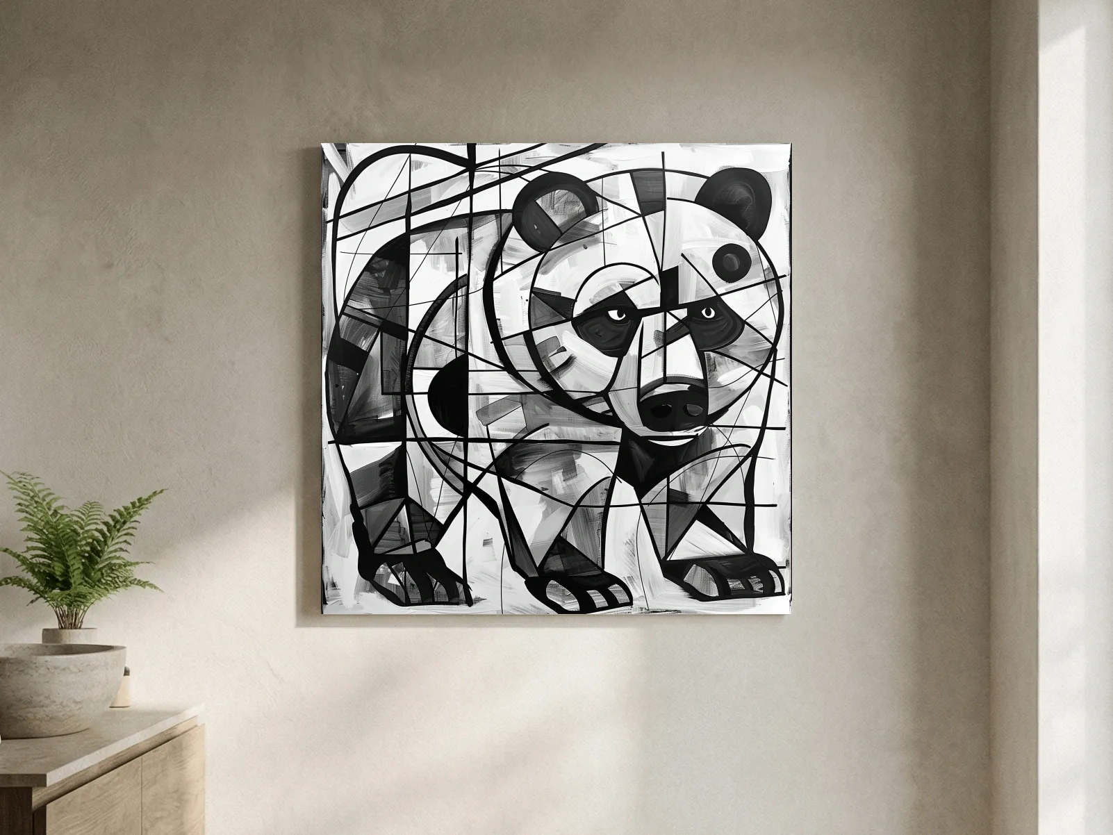 Abstract Cubism Bear Portrait Painting - Modern Wildlife Wall Art