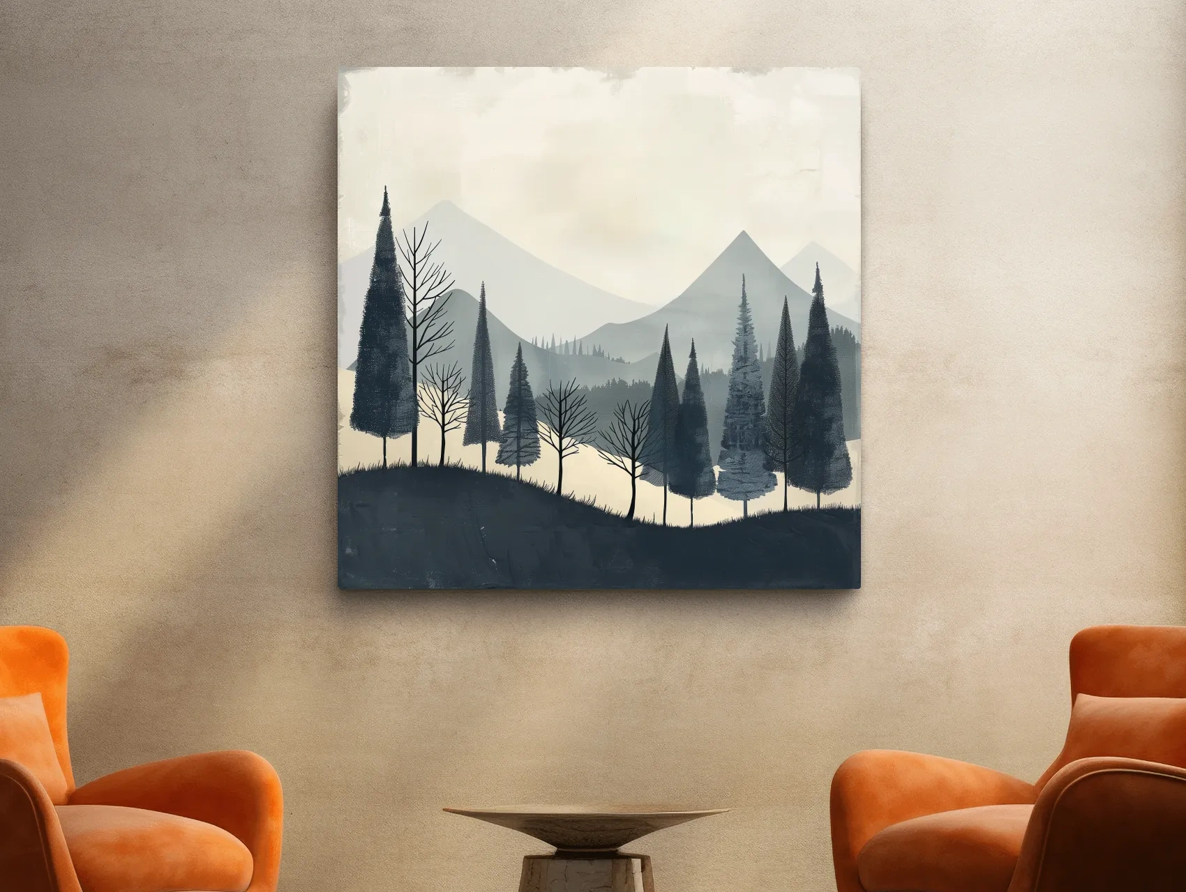Minimalist Nordic Mountain Forest Landscape - Serene Scandinavian Nature Wall Art