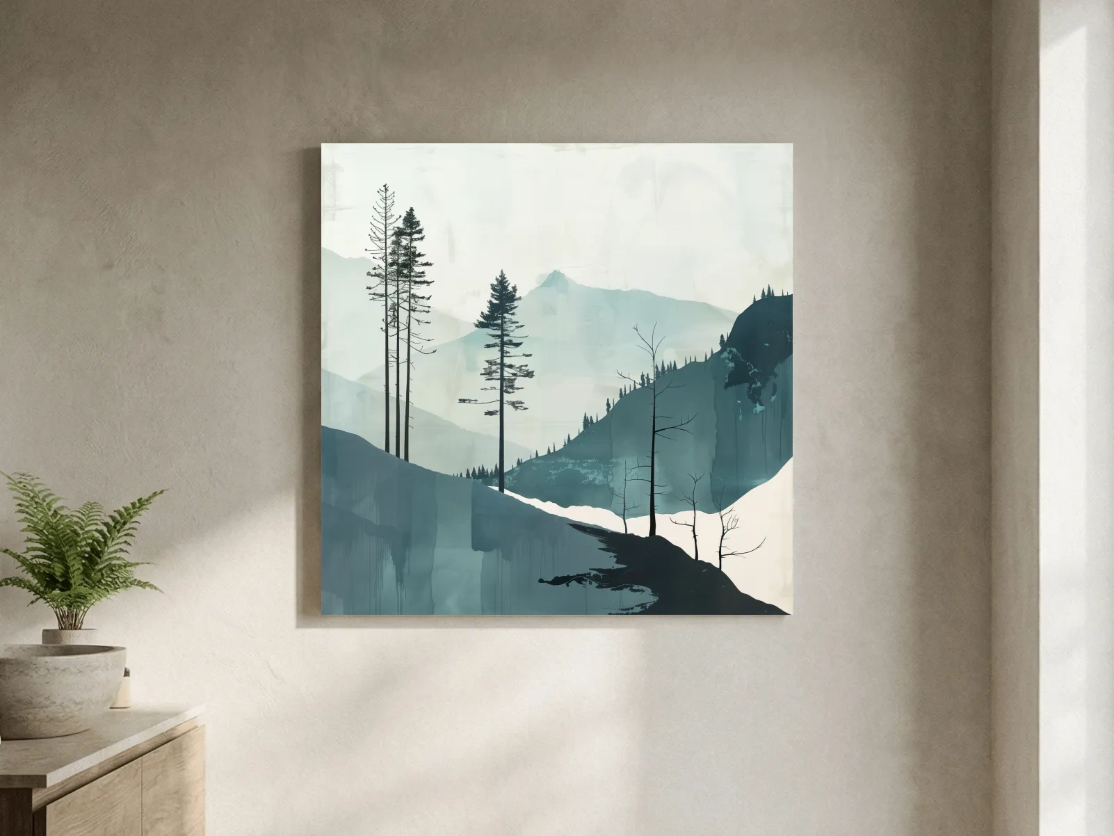 Minimalist Nordic Forest Artwork - Scandinavian Alpine Mountain Wall Art