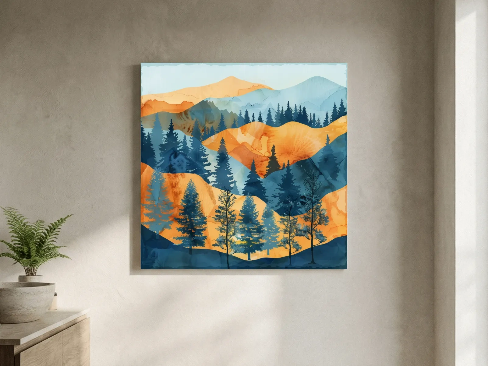 Abstract Alpine Mountain Forest Landscape - Modern Watercolor Style Wall Art
