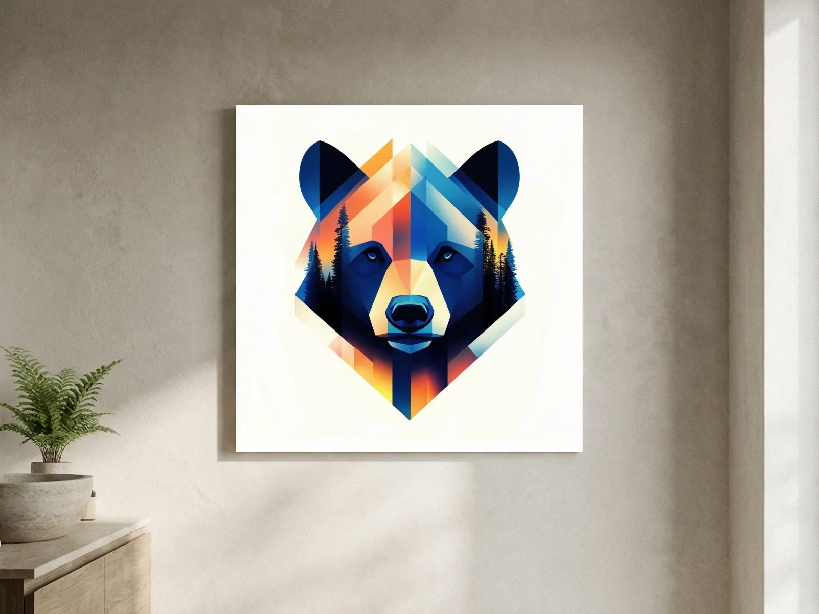 Colorful Geometric Grizzly Bear Forest Portrait - Modern Wildlife Wall Art
