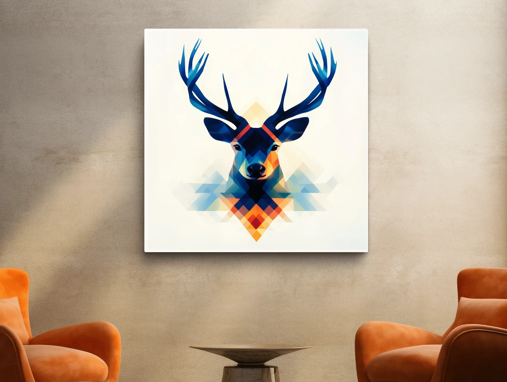 Geometric Stag Head Illustration - Colorful Abstract Wildlife Wall Art