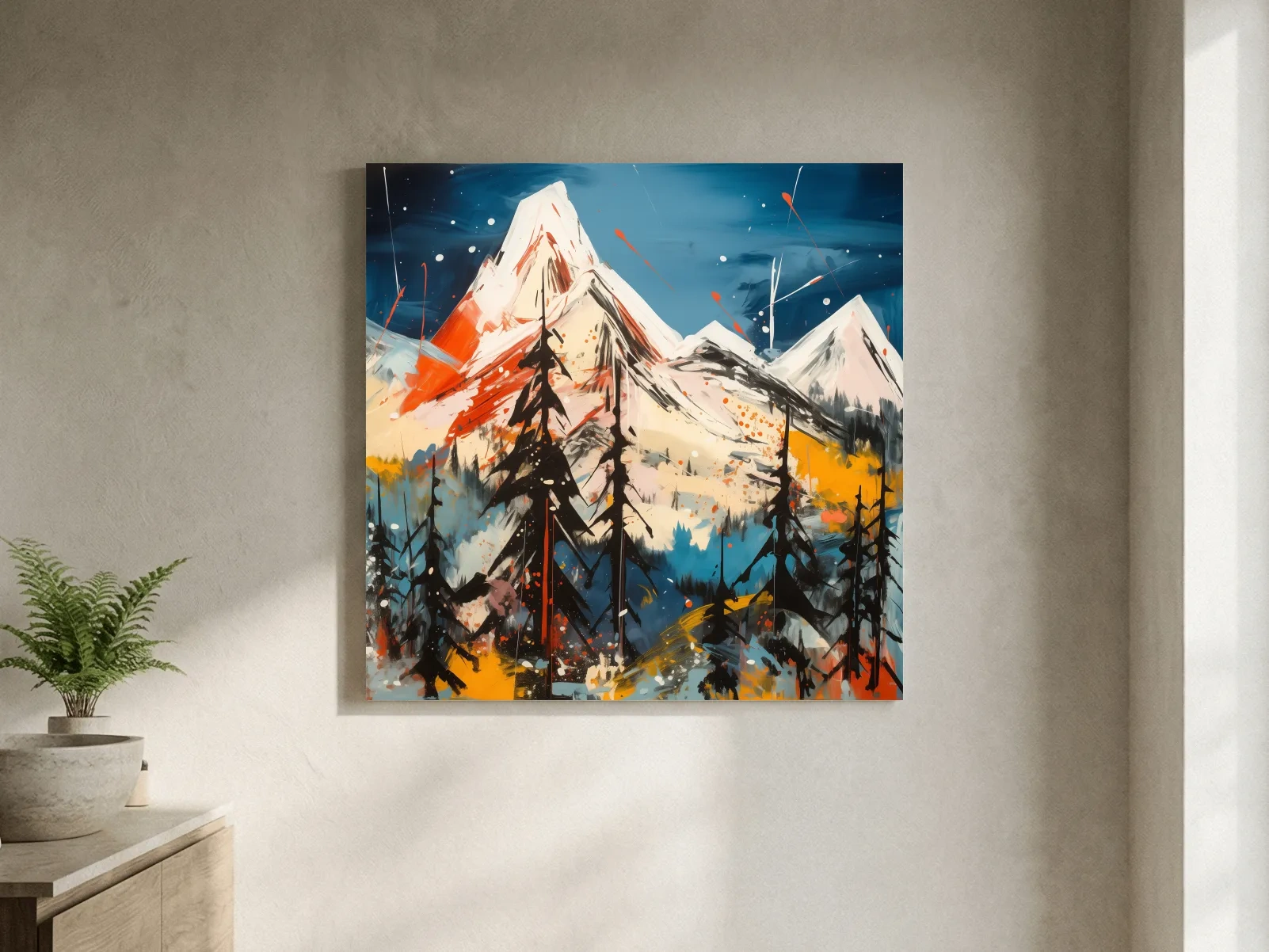 Vibrant Abstract Alpine Mountain Peaks - Bold Contemporary Painting Wall Art