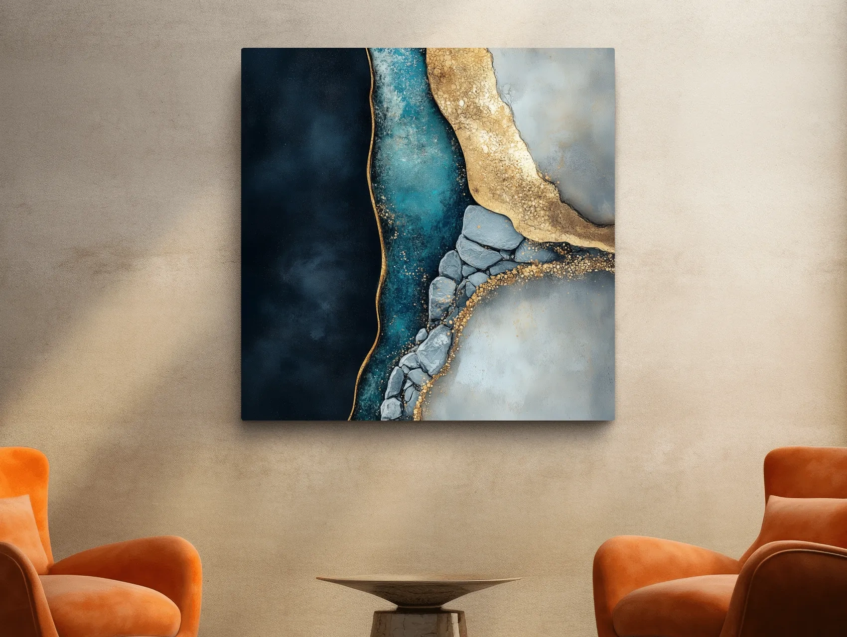 Luxe Gold Abstract Geode River - Modern Resin Style Wall Art
